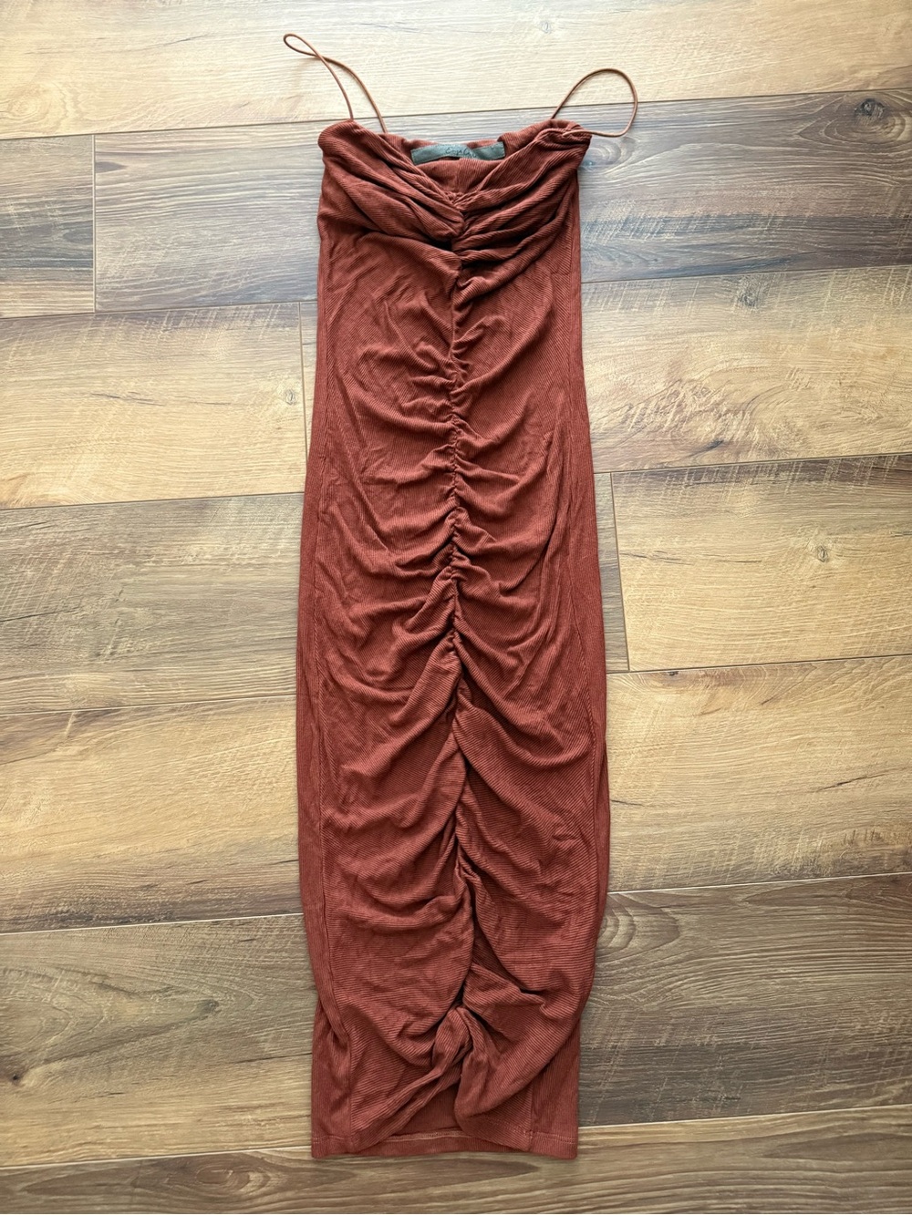 Enzo Costa Rust Ruched Midi dress - size XS